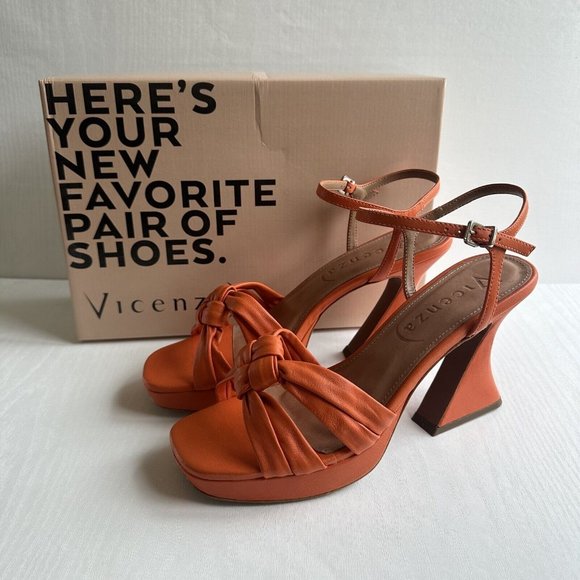 ANTHROPOLOGIE Vicenza Knotted Platform Heels Size 41 / UK 8 Orange BNIB - Picture 2 of 12